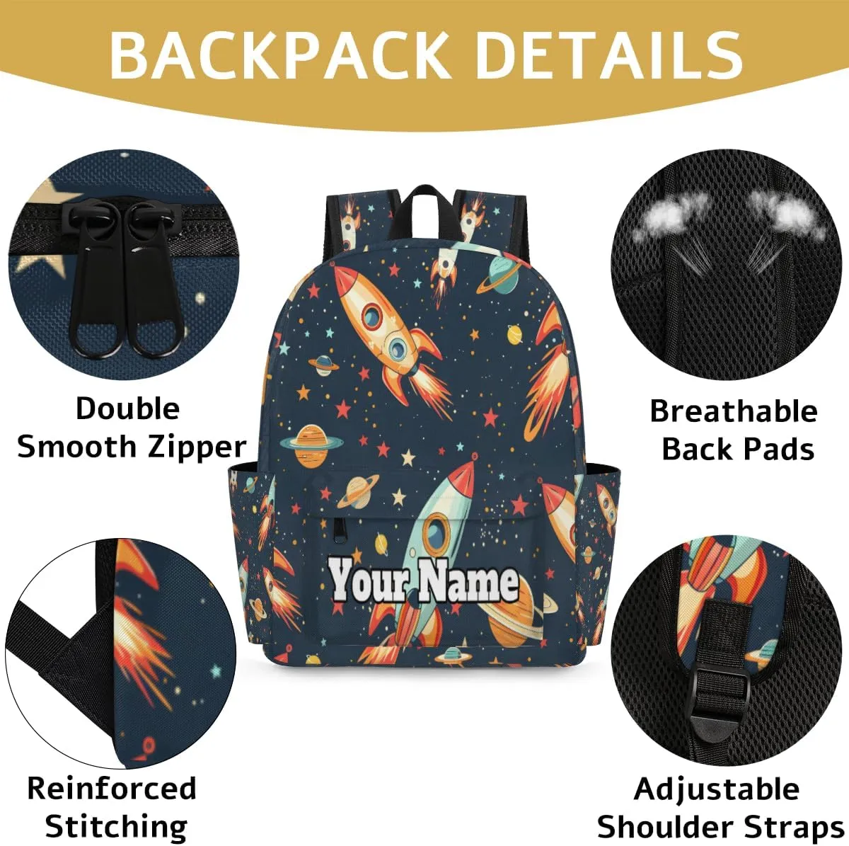 Personalized Space Preschool Toddler Backpack for Boys Girls Custom Kids Name Small Bookbags Kindergarten Elementary Backpack, Space Rockets Planet