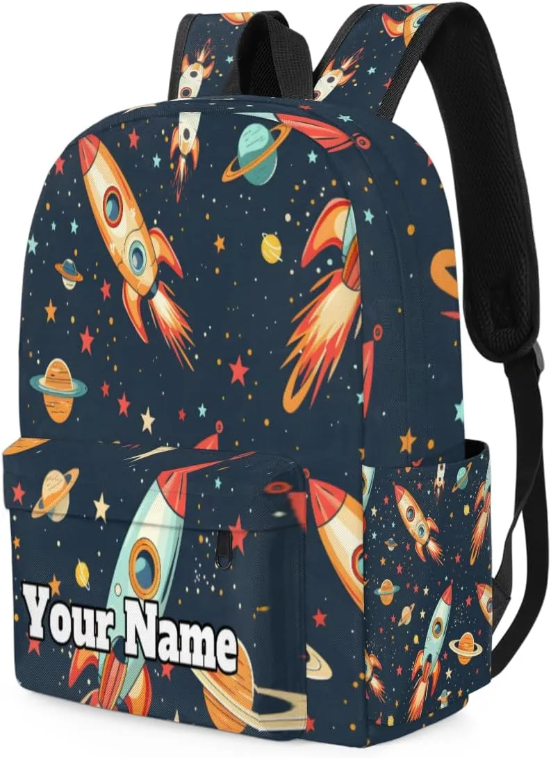 Personalized Space Preschool Toddler Backpack for Boys Girls Custom Kids Name Small Bookbags Kindergarten Elementary Backpack, Space Rockets Planet