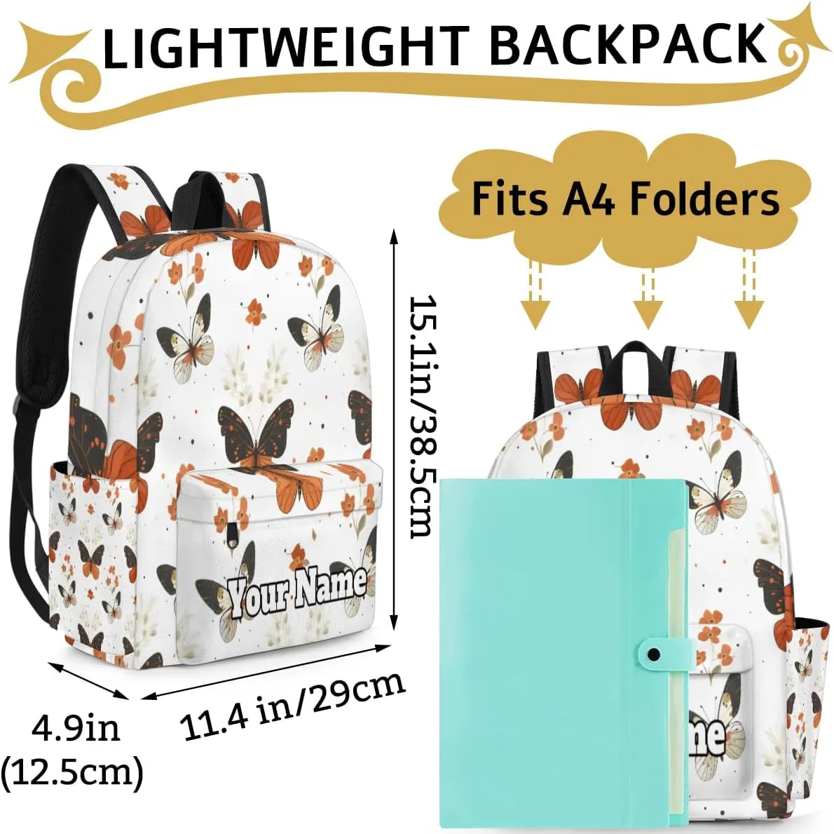 Personalized Spring Butterfly Preschool Toddler Backpack for Boys Girls Custom Kids Name Small Bookbags Kindergarten Elementary Backpack, Watercolor Butterfly