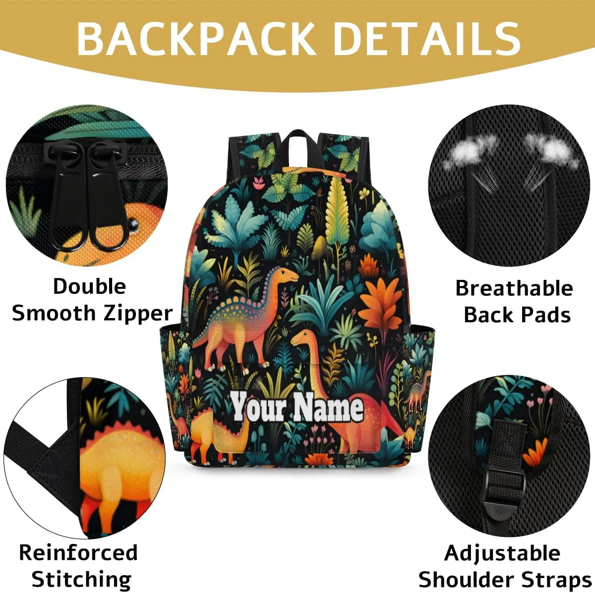 Personalized Tropical Dinosaurs Preschool Toddler Backpack for Boys Girls Custom Kids Name Small Bookbags Kindergarten Elementary Backpack, Watercolor Dinosaur