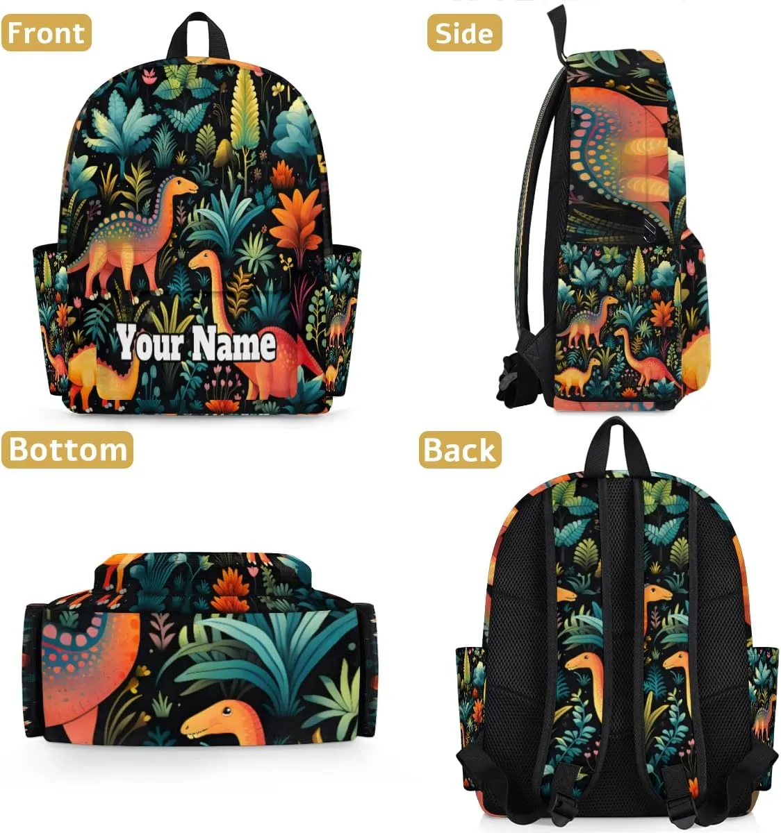 Personalized Tropical Dinosaurs Preschool Toddler Backpack for Boys Girls Custom Kids Name Small Bookbags Kindergarten Elementary Backpack, Watercolor Dinosaur