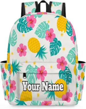 Personalized Tropical Pineapple Preschool Toddler Backpack for Boys Girls Custom Kids Name Small Bookbags Kindergarten Elementary Backpack, Flowers Fruits
