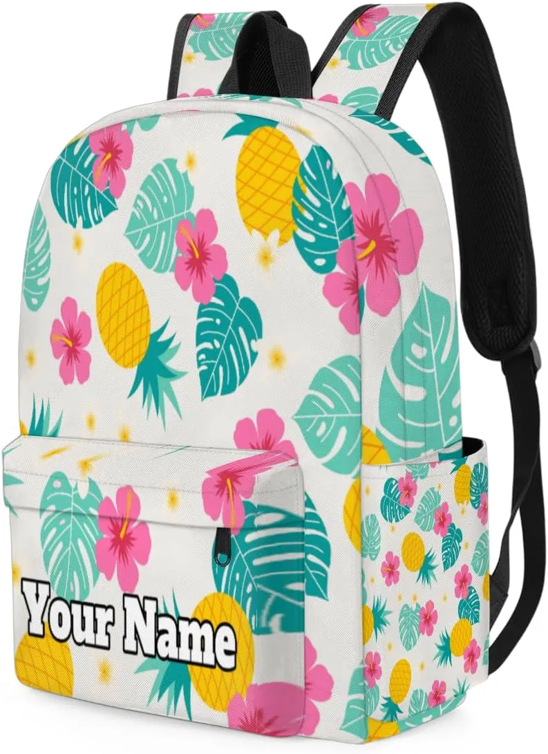 Personalized Tropical Pineapple Preschool Toddler Backpack for Boys Girls Custom Kids Name Small Bookbags Kindergarten Elementary Backpack, Flowers Fruits