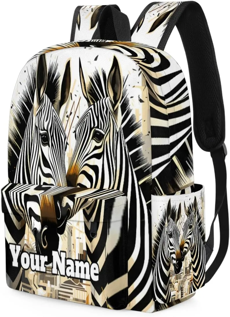Personalized Zebra Preschool Toddler Backpack for Boys Girls Custom Kids Name Small Bookbags Kindergarten Elementary Backpack, Animals