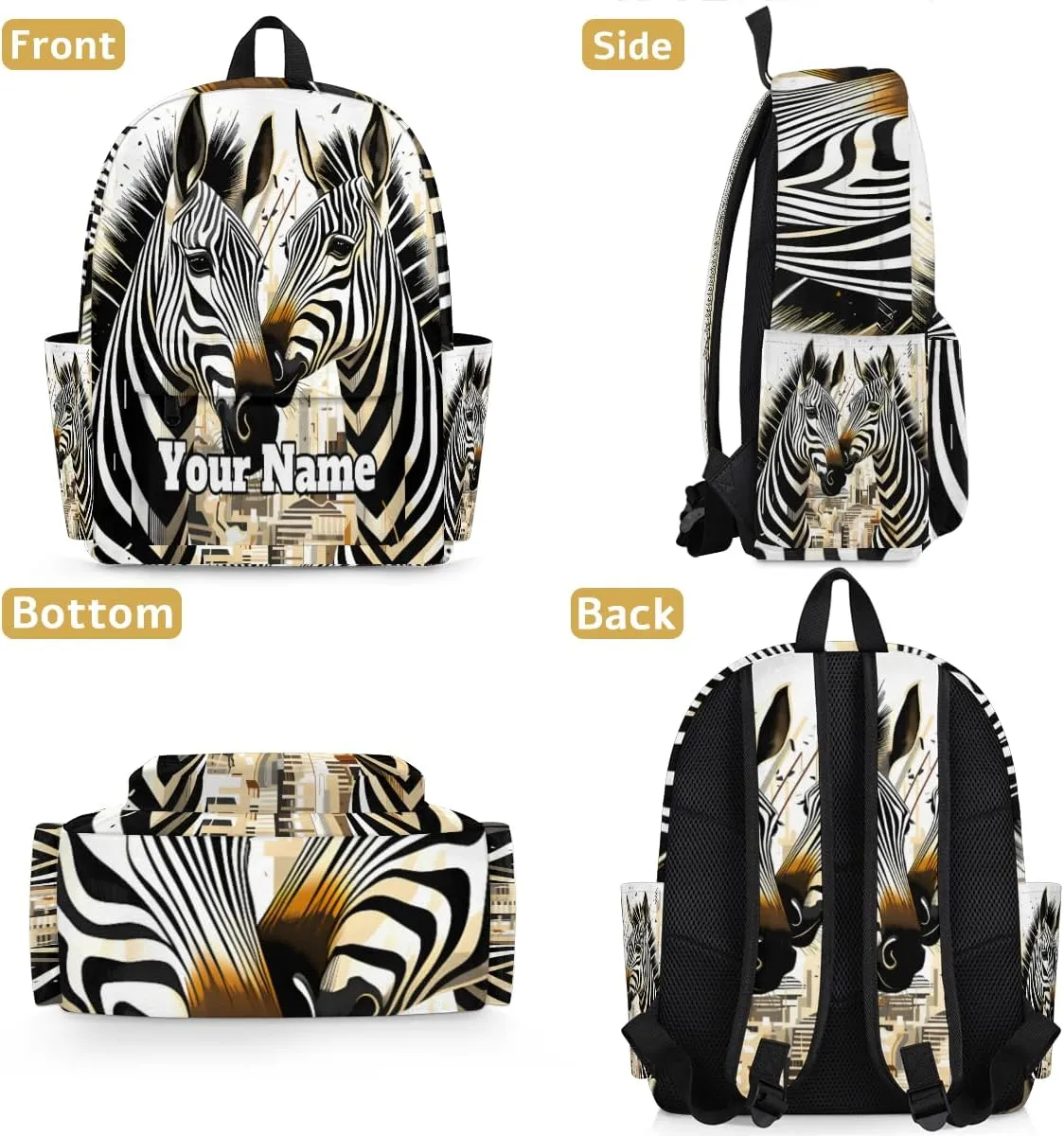 Personalized Zebra Preschool Toddler Backpack for Boys Girls Custom Kids Name Small Bookbags Kindergarten Elementary Backpack, Animals