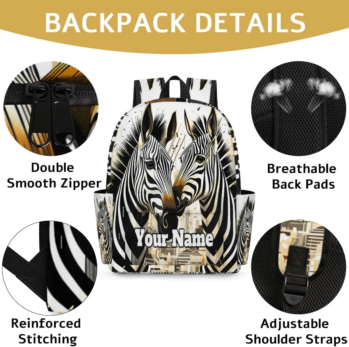 Personalized Zebra Preschool Toddler Backpack for Boys Girls Custom Kids Name Small Bookbags Kindergarten Elementary Backpack, Animals