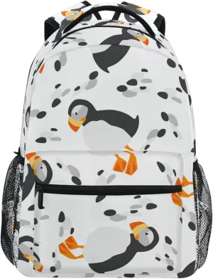 Pfrewn Kids Backpack for Girls Boys Cute Sea Birds Puffins Backpacks Lightweight School Bag 17"