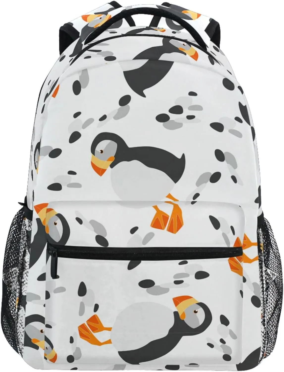 Pfrewn Kids Backpack for Girls Boys Cute Sea Birds Puffins Backpacks Lightweight School Bag 17"