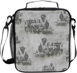 Pfrewn Vintage Locomotive Train Lunch Box for Kids Insulated Lunch Bag Reusable Cooler Meal Prep Bags Lunch Tote with Shoulder Strap for Boys Girls School Office Adult