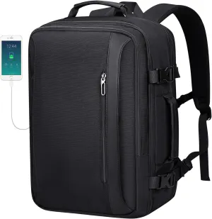 PIJUSHI Travel Backpack for Women Men Expandable Carry on Backpacks Flight Approved 40L 16 inch Laptop Bag with USB Port(PE034 Black)