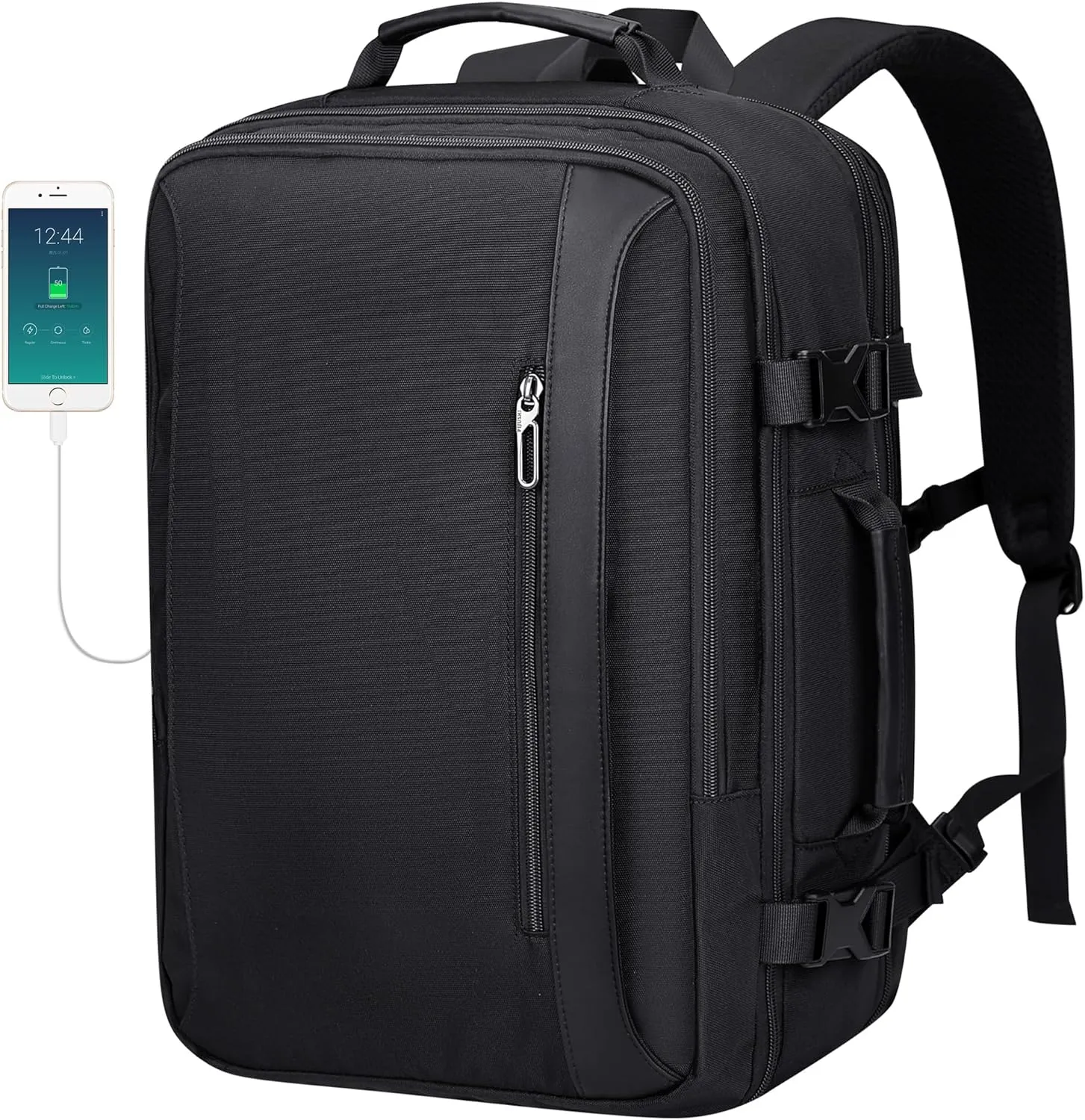 PIJUSHI Travel Backpack for Women Men Expandable Carry on Backpacks Flight Approved 40L 16 inch Laptop Bag with USB Port(PE034 Black)