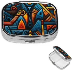 Pill Case with Mirror Retro 2 Compartment Pill Box African Style Textile Pattern Small Pill Organizer for Purse or Pocket Decorative Metal Medicine Vitamin Organizer Unique Gifts