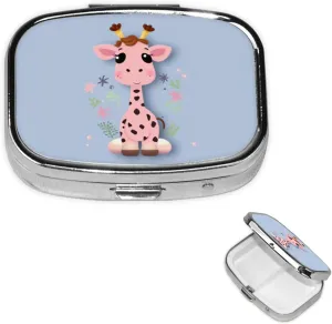 Pill Case with Mirror Retro 2 Compartment Pill Box Cute Pink Giraffe Small Pill Organizer for Purse or Pocket Decorative Metal Medicine Vitamin Organizer Unique Gifts
