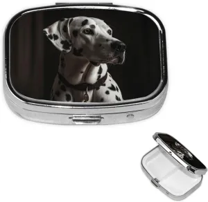 Pill Case with Mirror Retro 2 Compartment Pill Box Dalmatian Small Pill Organizer for Purse or Pocket Decorative Metal Medicine Vitamin Organizer Unique Gifts