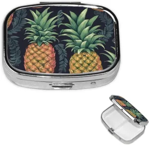 Pill Case with Mirror Retro 2 Compartment Pill Box Pineapple Small Pill Organizer for Purse or Pocket Decorative Metal Medicine Vitamin Organizer Unique Gifts