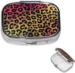 Pill Case with Mirror Retro 2 Compartment Pill Box Star Leopard Print Small Pill Organizer for Purse or Pocket Decorative Metal Medicine Vitamin Organizer Unique Gifts