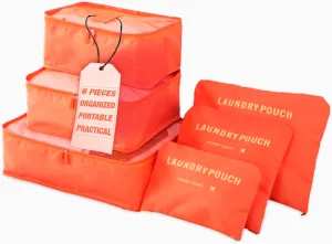 PINK ELEPHANT - Set of 6-Piece Storage Bags - Organization Luggage Set of Various Sizes, Travel Must Haves, Travel Essentials for Clothes & Accessories, Organizer Cubes and Bags - Polyester - Salmon
