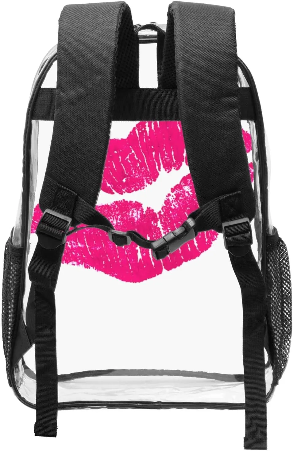 Pinks Lips 16 Inch Clear PVC Backpacks Transparent Backpack Multipurpose Double Shoulder Bag for Men Women Gifts