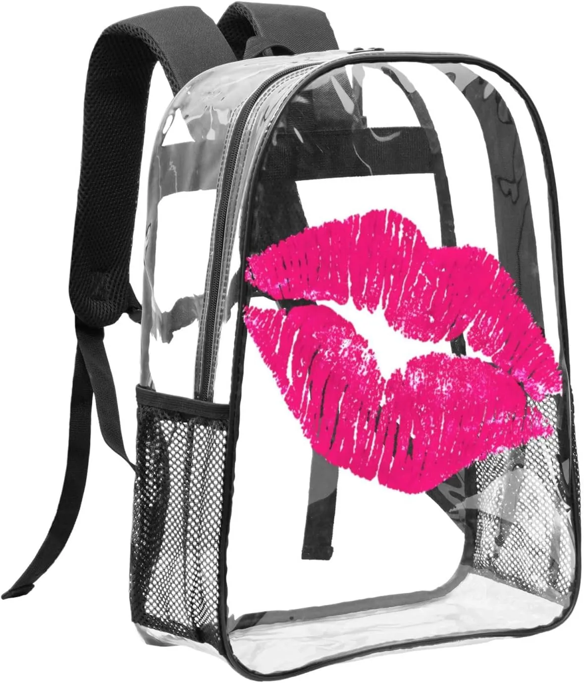 Pinks Lips 16 Inch Clear PVC Backpacks Transparent Backpack Multipurpose Double Shoulder Bag for Men Women Gifts