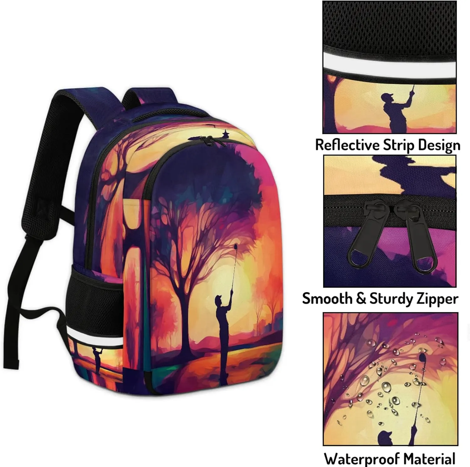 Playing Golf Travel Backpack Waterproof Laptop Shoulder Bag with Adjustable Strap Casual Hiking Gym Travel Daypack