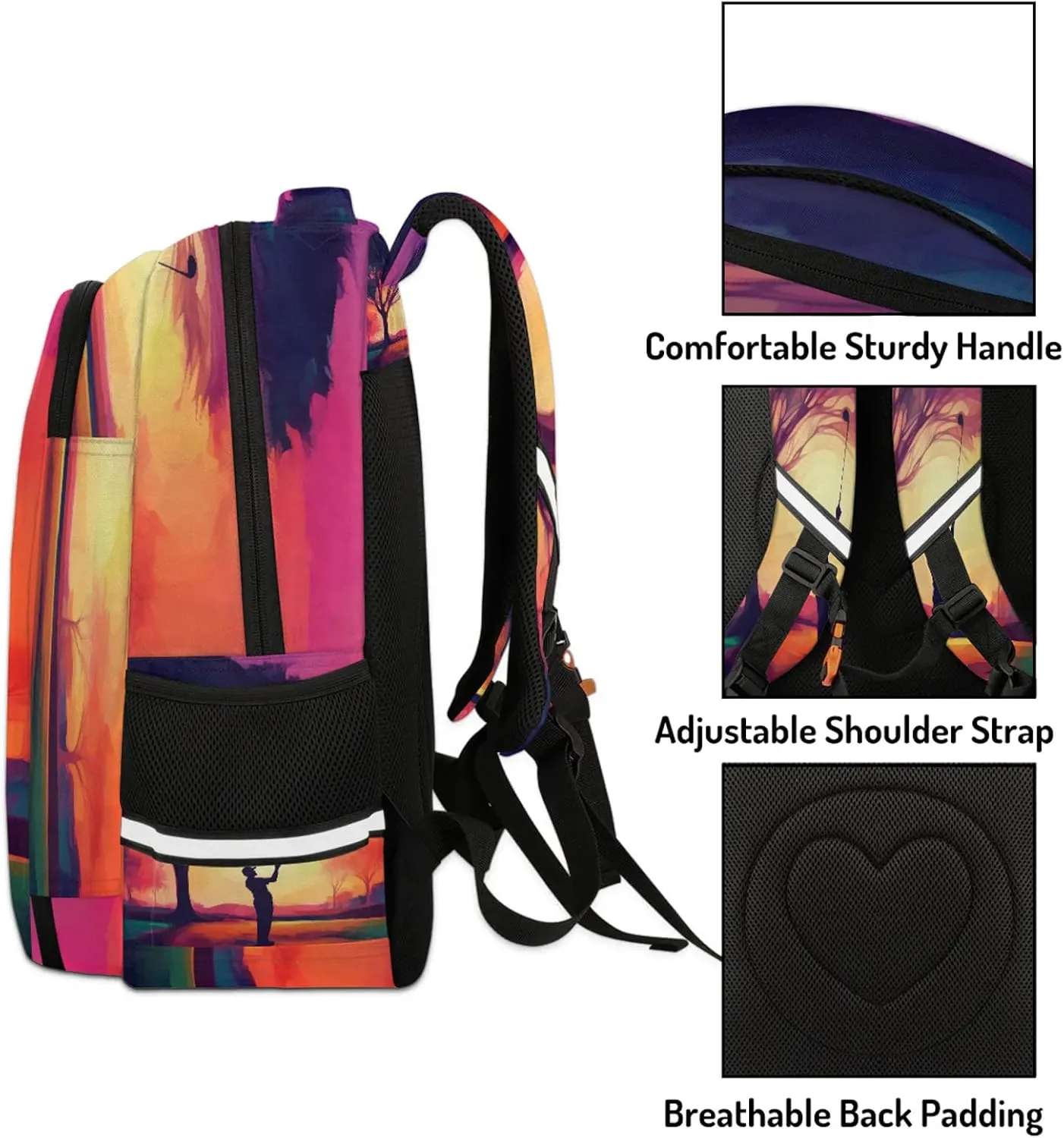 Playing Golf Travel Backpack Waterproof Laptop Shoulder Bag with Adjustable Strap Casual Hiking Gym Travel Daypack