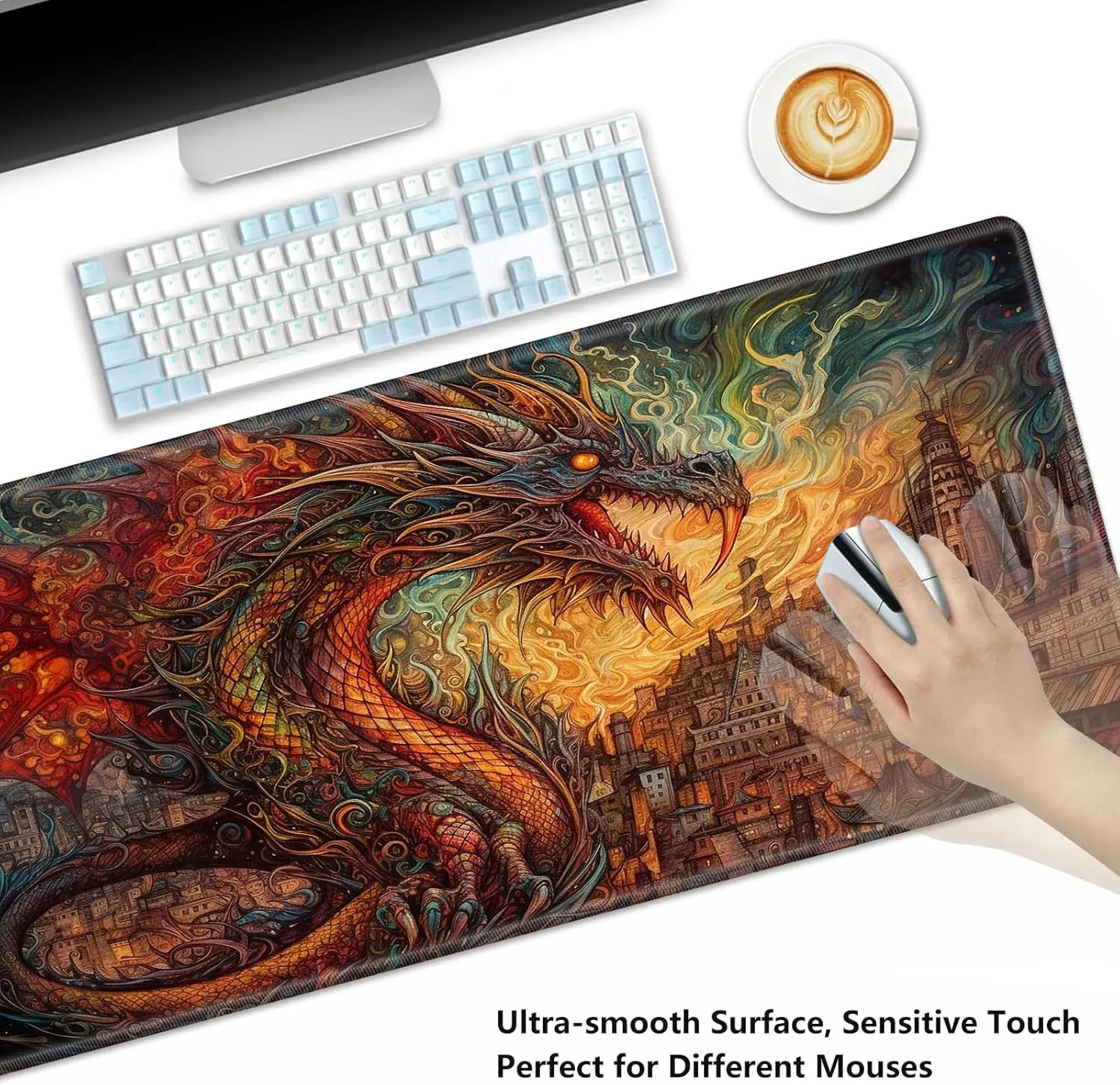 Playmat for MTG,Game Mat 24 x 14 inches, Non Slip Rubber Backing TCG and Board Game Mat for Cards,Mousepad Desk Mats-Dragon Castle