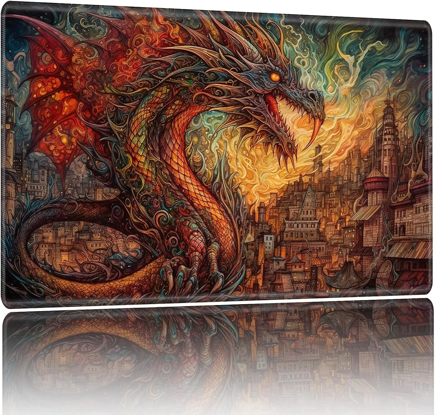 Playmat for MTG,Game Mat 24 x 14 inches, Non Slip Rubber Backing TCG and Board Game Mat for Cards,Mousepad Desk Mats-Dragon Castle