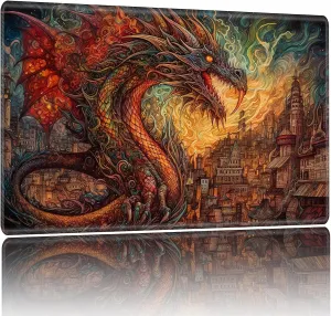 Playmat for MTG,Game Mat 24 x 14 inches, Non Slip Rubber Backing TCG and Board Game Mat for Cards,Mousepad Desk Mats-Dragon Castle