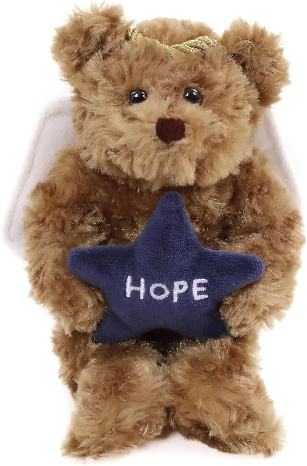 Plushland Angel Bears with White Wings and Halo,Hold Star with Hope Peace Joy, Soft Stuffed Animal Plush Toy Gift for Christmas 6 Inches (Mocha)