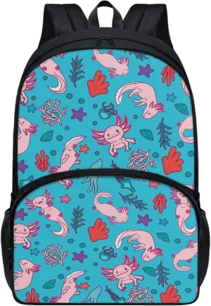 Poceacles Funny Axolotl Design Travel Laptop Casual Backpack Water Resistant Anti-Theft Bag 17 Inch Computer Business Backpacks for Women Men College School