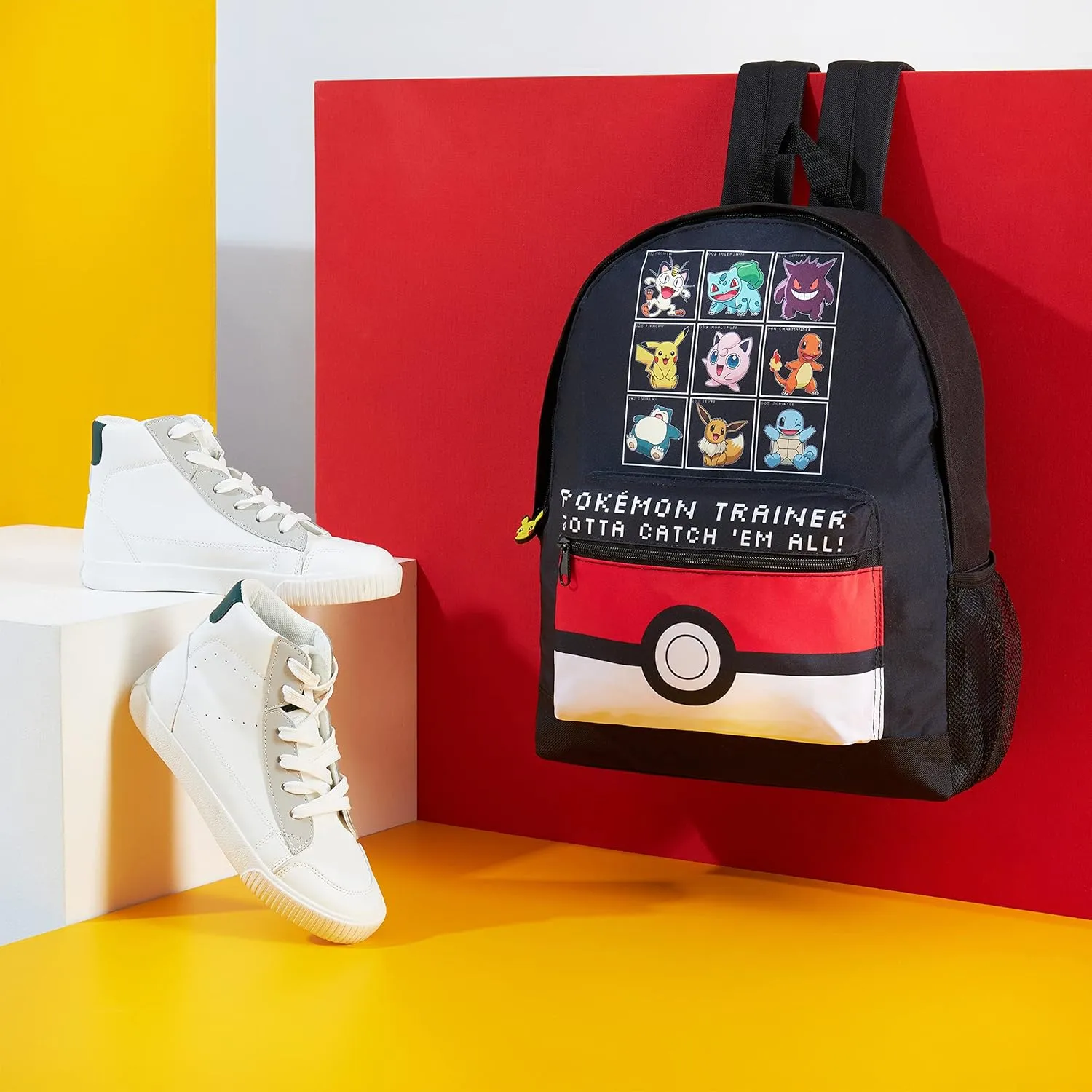 Pokemon Backpack Kids School Bag Boys Girls Teens Pikachu Eevee Pokeball (Black/Red)