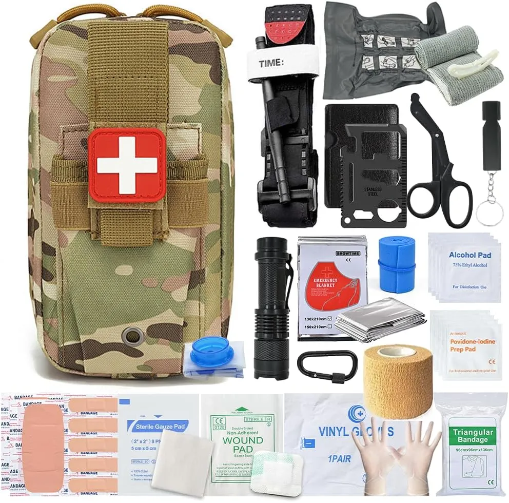 Portable First Aid Kits with Tourniquet, Multi-Purpose Molle Belt Med Trauma Kit, Tactical Emergency Outdoor Survival Gear for Military Hiking Hunting Adventures A031-A034