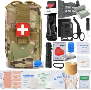 Portable First Aid Kits with Tourniquet, Multi-Purpose Molle Belt Med Trauma Kit, Tactical Emergency Outdoor Survival Gear for Military Hiking Hunting Adventures A031-A034