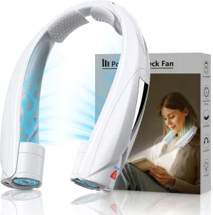 Portable Neck Fan - with LED Book Light, 6-20 Hrs Long Battery, 6-Speed Adjustable, USB-C Rechargeable, Ultra Quiet, Hands-Free Personal Cooling for Men Women Outdoor Indoor