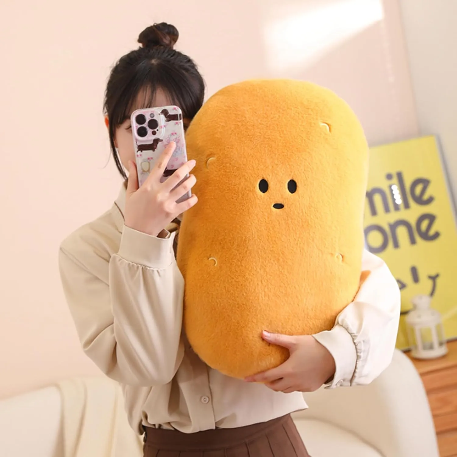 Potato Plush, Kawaii Stuffed Potato Pillow Soft Realistic Potato Plushie Toy Funny Food Plush Pillows Gift for Home Decor Party, 21.6 inch