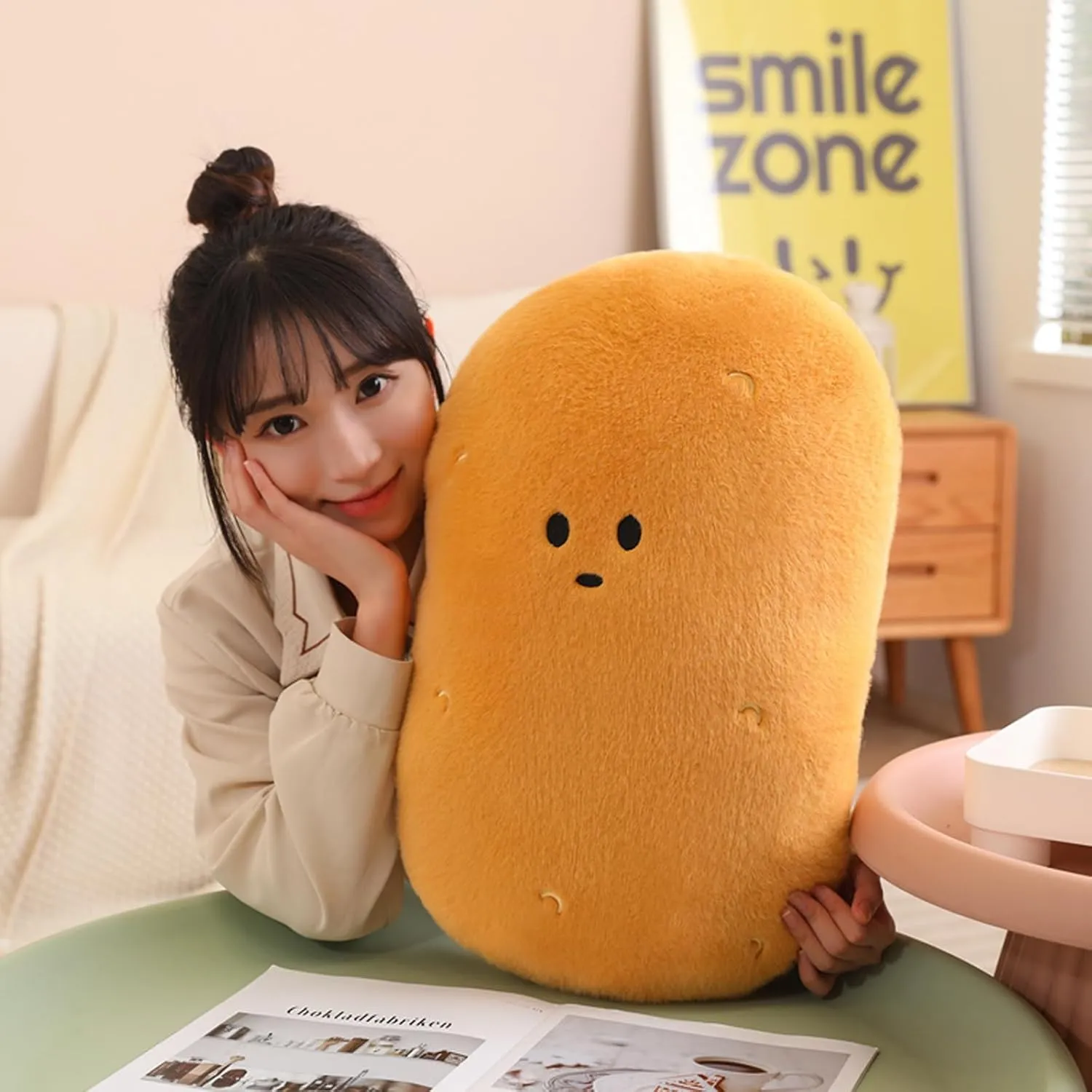 Potato Plush, Kawaii Stuffed Potato Pillow Soft Realistic Potato Plushie Toy Funny Food Plush Pillows Gift for Home Decor Party, 21.6 inch