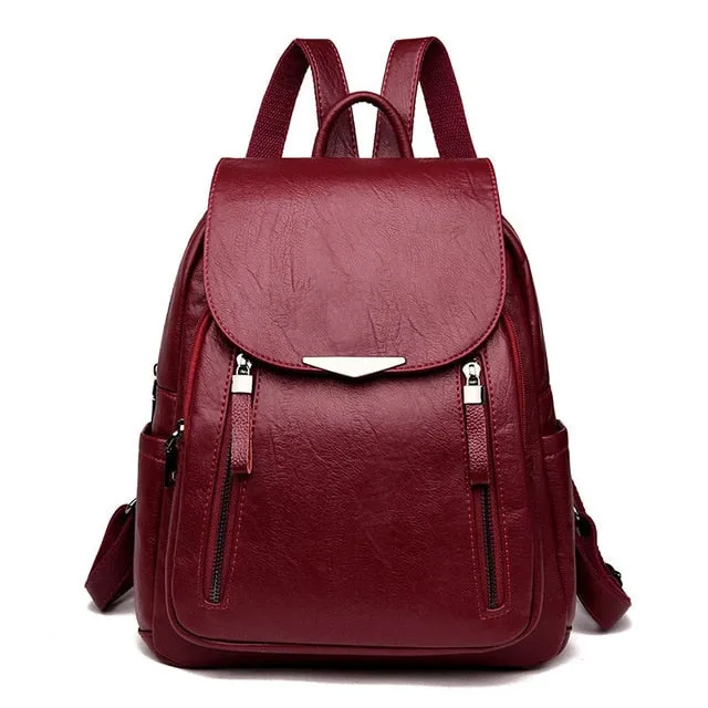 Pu Leather Backpack Women Black 2019 New Women Backpack female Solid Bagpack Ladies Backbag Back Pack red