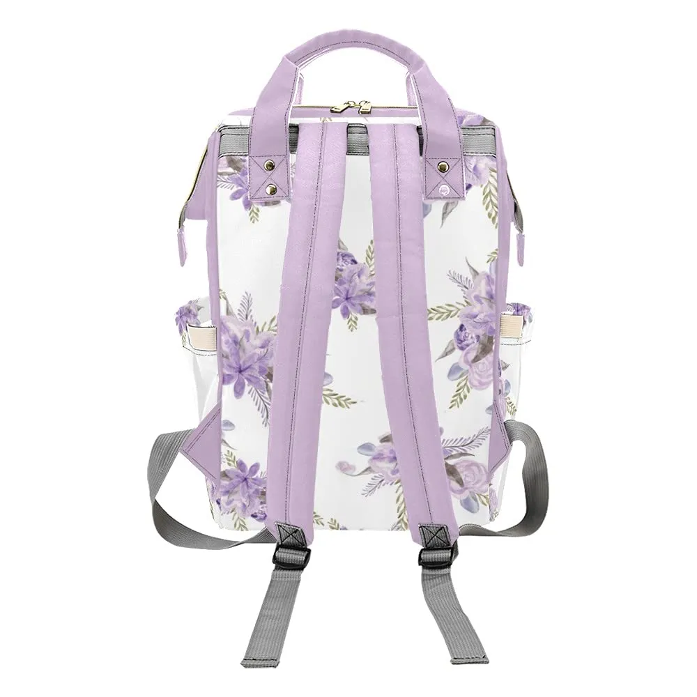 Purple Flower Diaper Bags Backpack with Name Personalized Nursing Nappy Bag Travel Tote Bag Gifts
