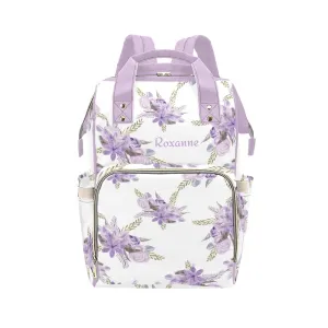Purple Flower Diaper Bags Backpack with Name Personalized Nursing Nappy Bag Travel Tote Bag Gifts
