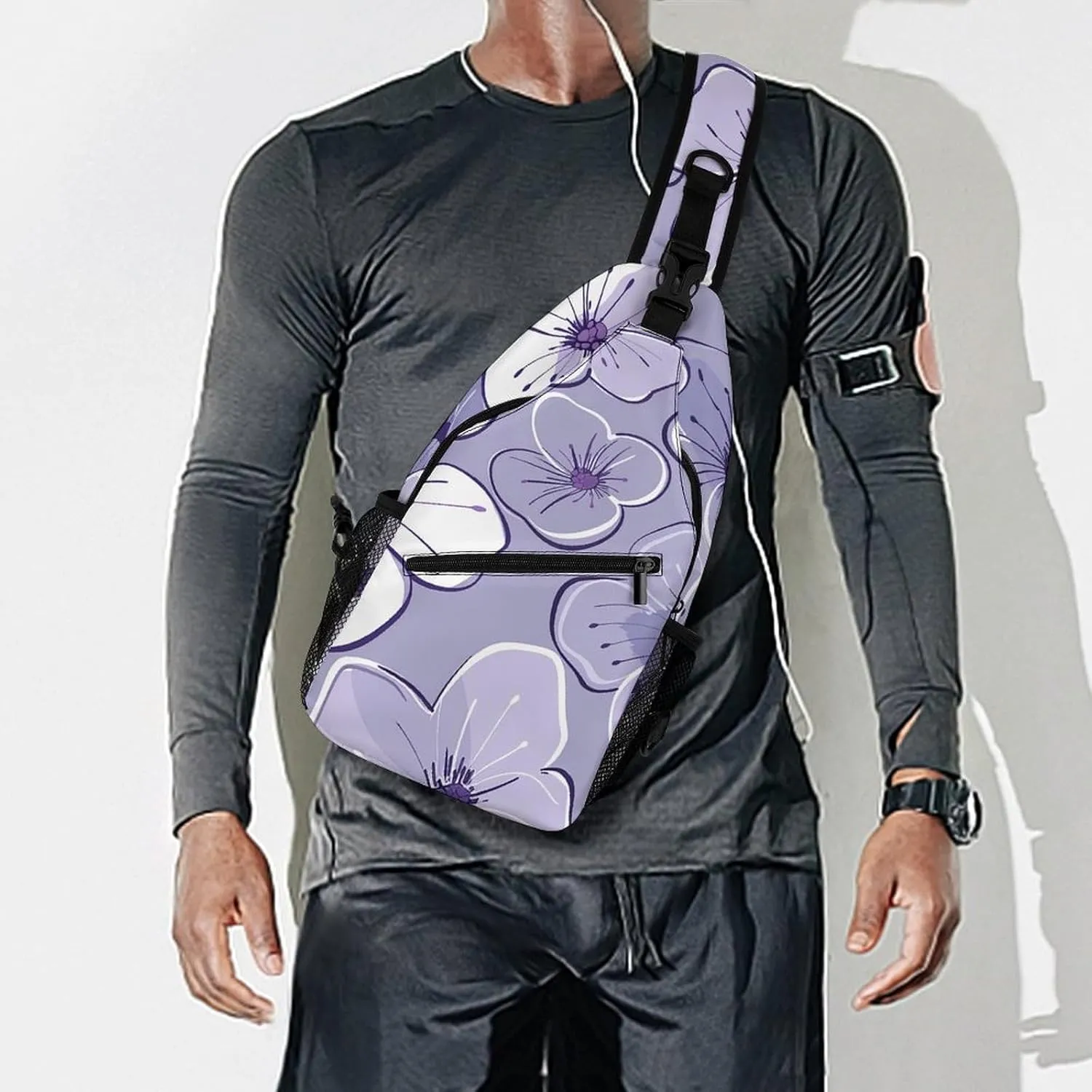 Purple Love Pattern Sling Bag Lightweight Crossbody Chest Pack Travel Shoulder Bag with Adjustable Strap