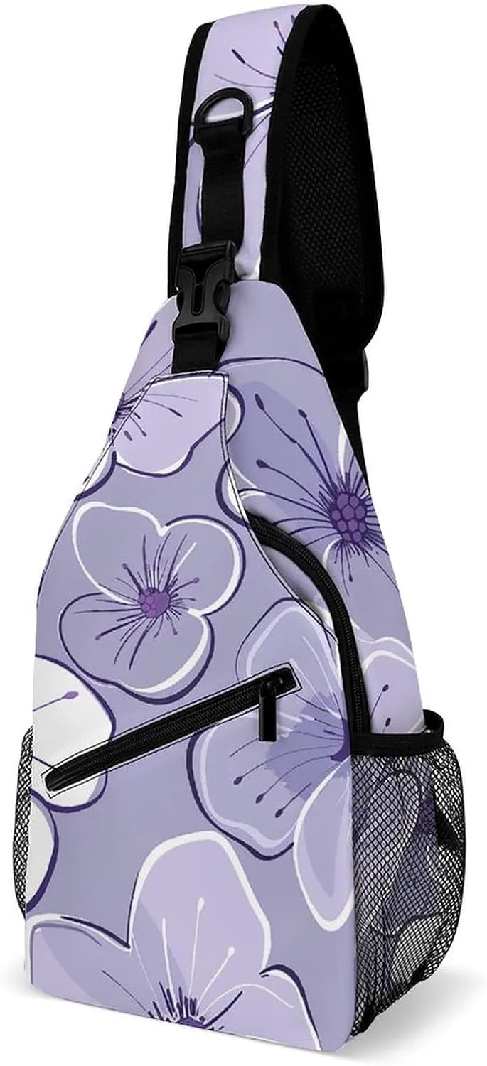Purple Love Pattern Sling Bag Lightweight Crossbody Chest Pack Travel Shoulder Bag with Adjustable Strap
