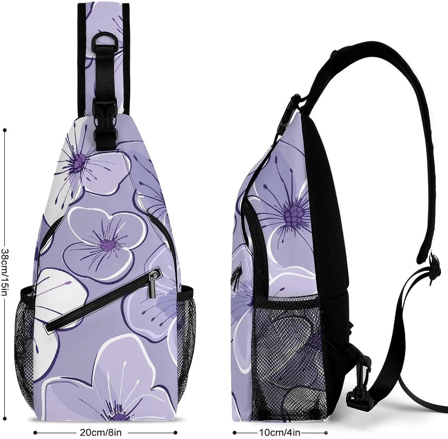 Purple Love Pattern Sling Bag Lightweight Crossbody Chest Pack Travel Shoulder Bag with Adjustable Strap