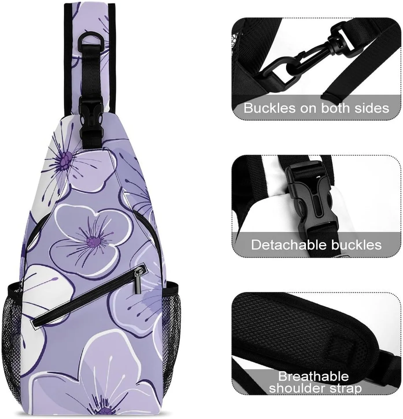 Purple Love Pattern Sling Bag Lightweight Crossbody Chest Pack Travel Shoulder Bag with Adjustable Strap