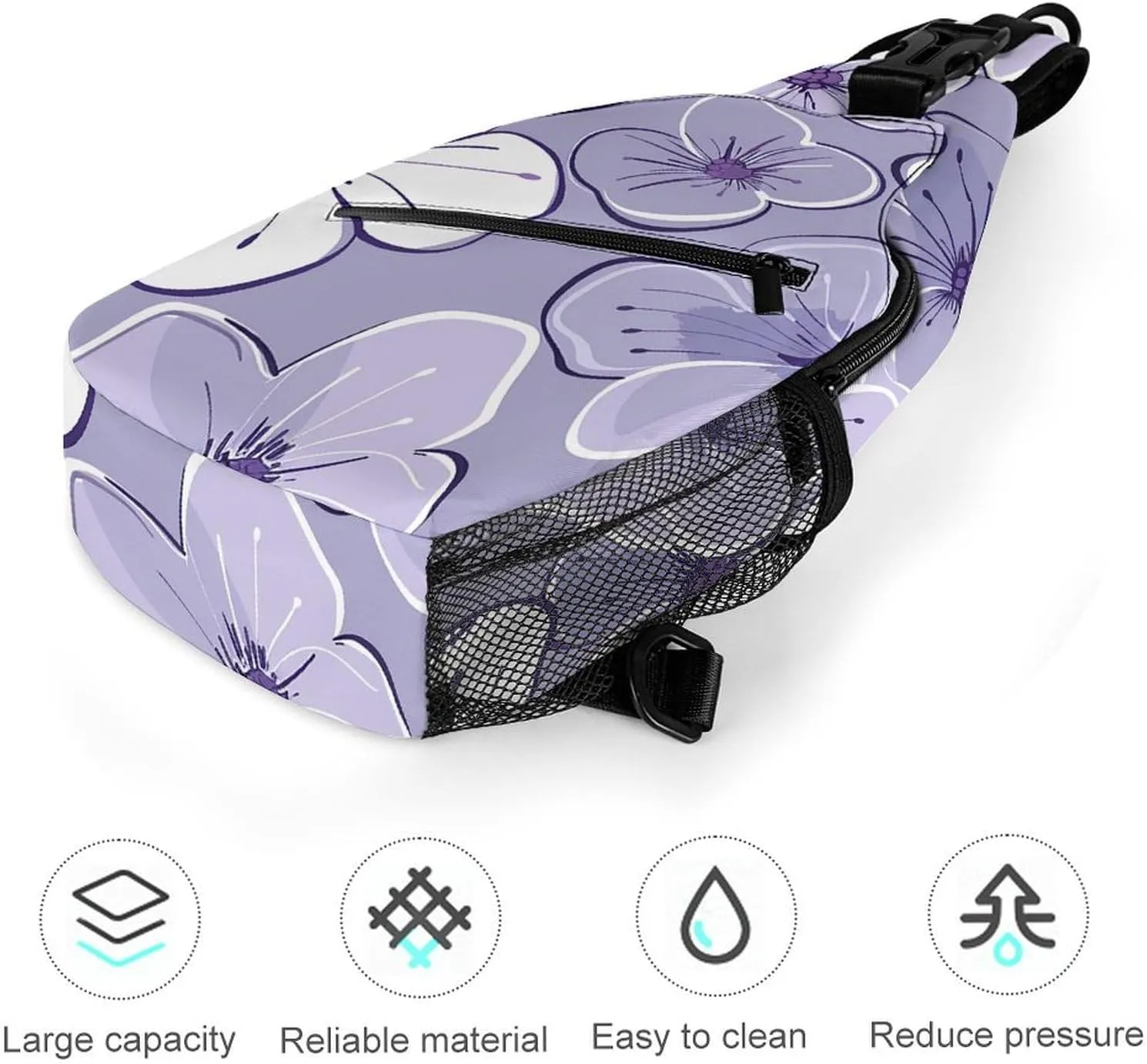 Purple Love Pattern Sling Bag Lightweight Crossbody Chest Pack Travel Shoulder Bag with Adjustable Strap