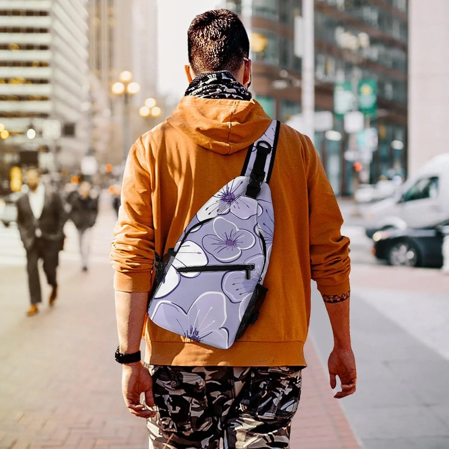 Purple Love Pattern Sling Bag Lightweight Crossbody Chest Pack Travel Shoulder Bag with Adjustable Strap