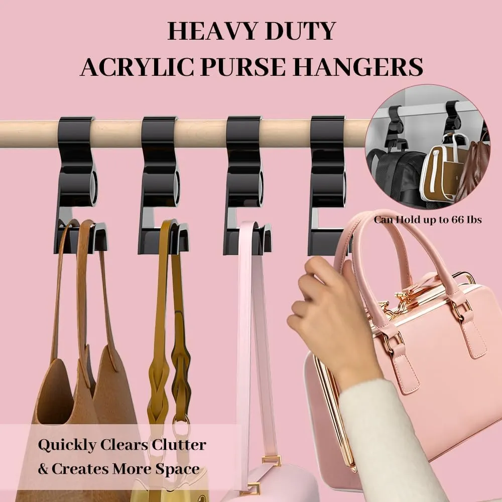Purse Hanger for Closet 6Pcs New Luxury Acrylic Purse Bag Hanger Closet, Handbag Organizer Hooks for Hanging Bags & Purses, Protecting Bag Shape & Organizing Space (Black, 6 Pack)