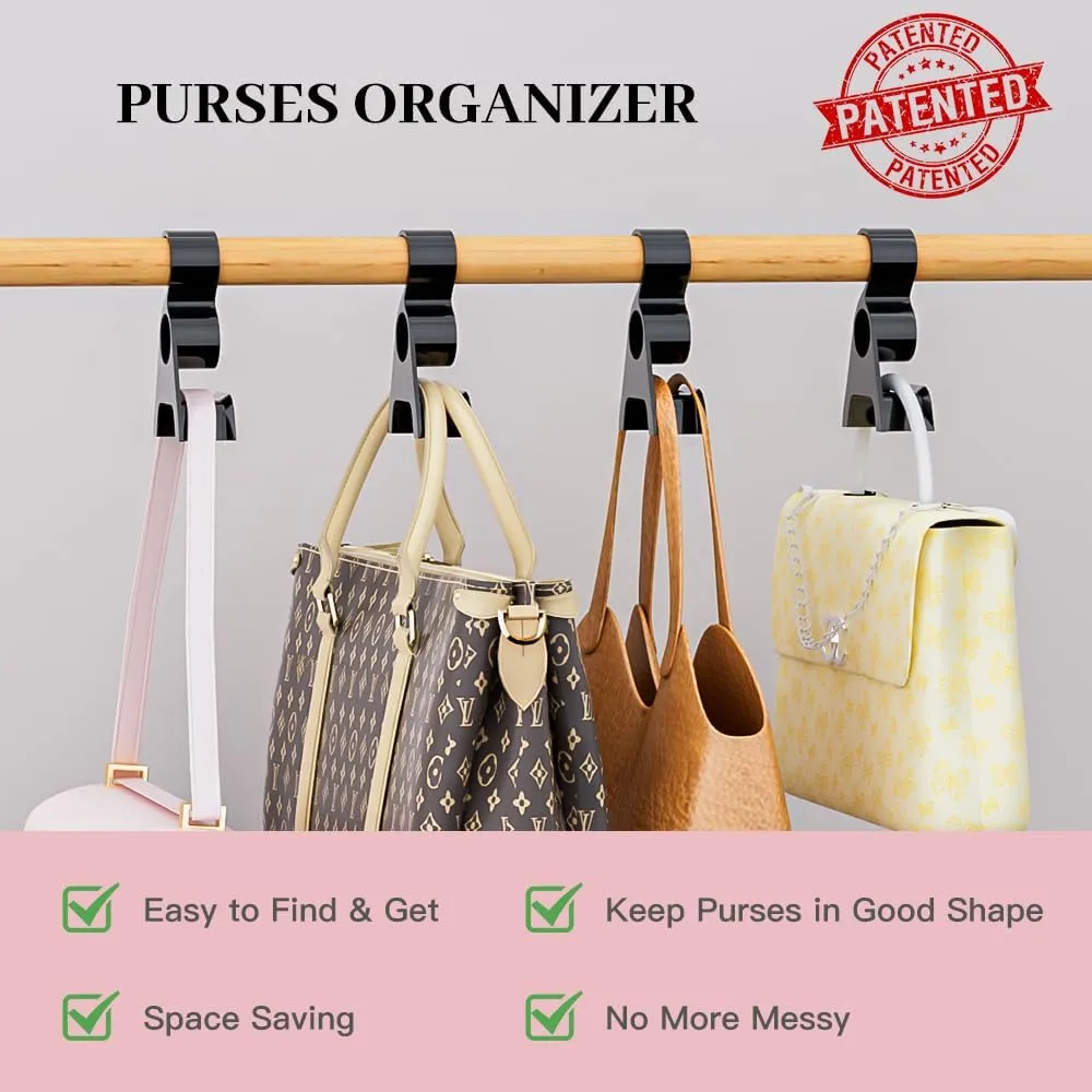 Purse Hanger for Closet 6Pcs New Luxury Acrylic Purse Bag Hanger Closet, Handbag Organizer Hooks for Hanging Bags & Purses, Protecting Bag Shape & Organizing Space (Black, 6 Pack)