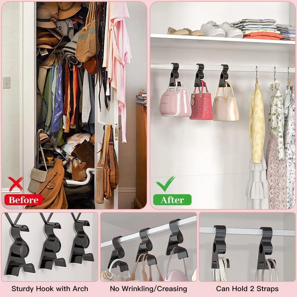 Purse Hanger for Closet 6Pcs New Luxury Acrylic Purse Bag Hanger Closet, Handbag Organizer Hooks for Hanging Bags & Purses, Protecting Bag Shape & Organizing Space (Black, 6 Pack)