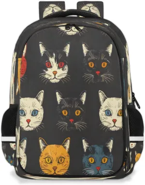 QsirBC Cute Hand Painted Cat Head Multi Compartment Backpack with Reflective Strips Adjustable Padded Straps Large Capacity Waterproof Duffel Bag for Men Women Work and Daily Use