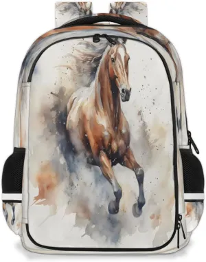 QsirBC Running Watercolor Horse Multi Compartment Backpack with Reflective Strips Adjustable Padded Straps Large Capacity Waterproof Duffel Bag for Men Women Work and Daily Use
